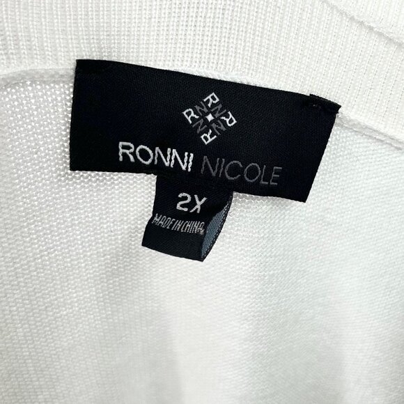 NWT RONNI NICOLE WHITE OPEN FRONT PLEATED LIGHTWEIGHT CARDIGAN SWEATER - 2X - Picture 8 of 9